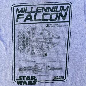 Star Wars Millennium Falcon Blueprint T-Shirt Her Universe Gray Mens Medium MD